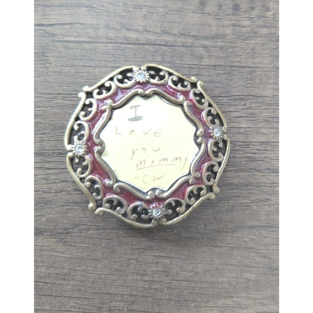 JAY STRONGWATER Miniature Frame Brooch NeimanMarcus Burgundy Crystals Bronze Pin
